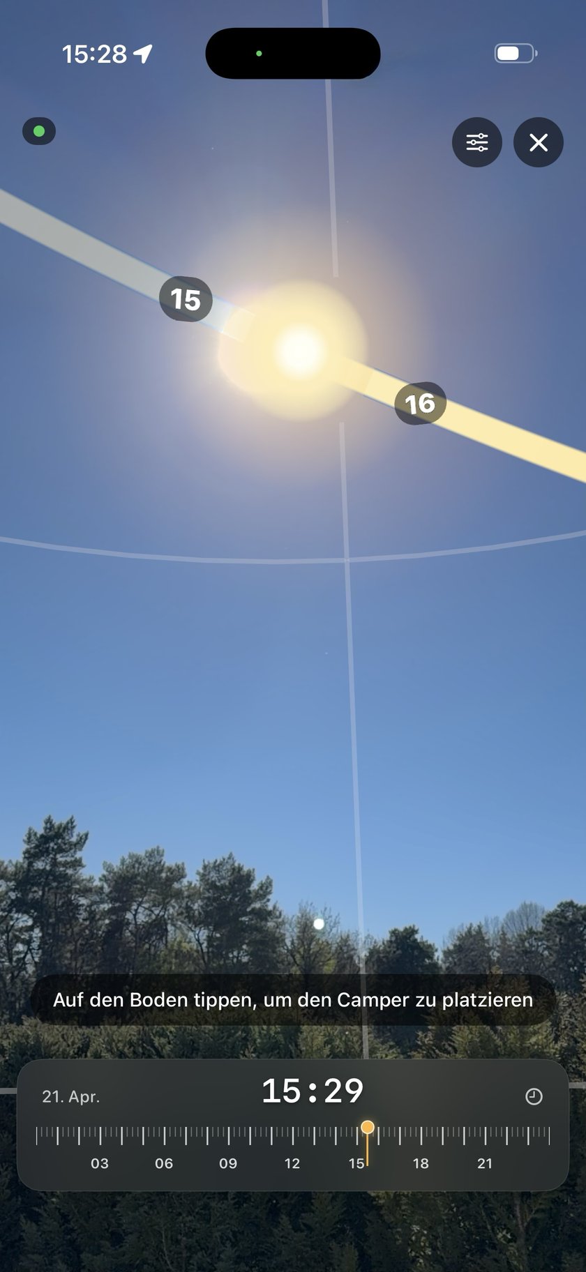 AR-Modus: Sonnenbahn live am Stellplatz